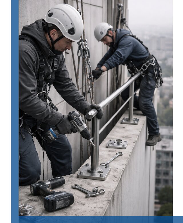 Монтаж перил на высоте в Новомосковске для жилых и промобъектов