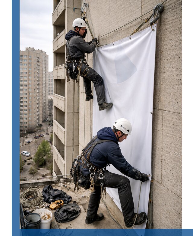 Профессиональный монтаж баннеров на фасаде в Новомосковске