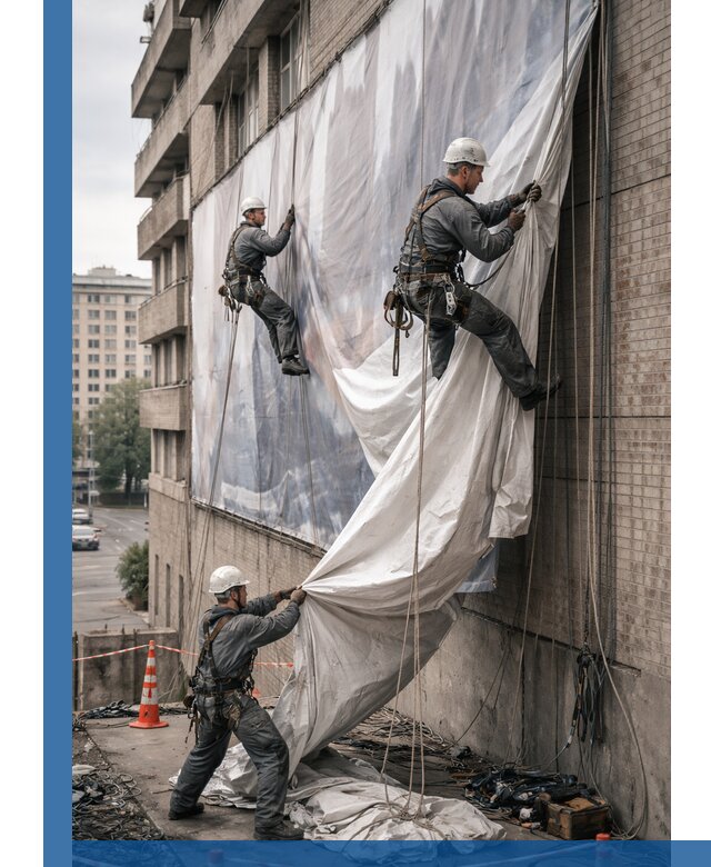 Демонтаж баннеров с фасада в Новомосковске оперативно и безопасно