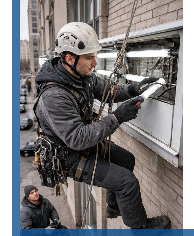 Профессиональная замена ламп в наружной вывеске в Новомосковске