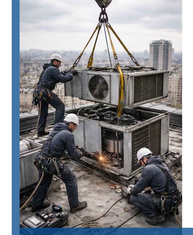 Демонтаж крышной установки в Новомосковске любой сложности