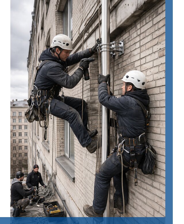 Монтаж флагштока на здании в Новомосковске от 6711 р. | ВЫСОТНИК-Нвм