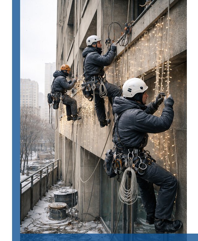 Монтаж новогодней иллюминации и украшение фасадов в Новомосковске