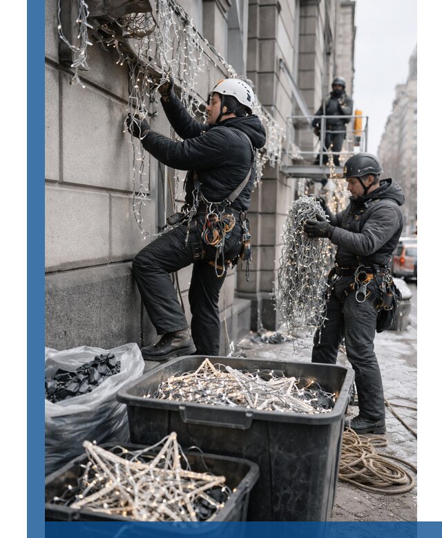 Демонтаж новогоднего оформления и гирлянд в Новомосковске