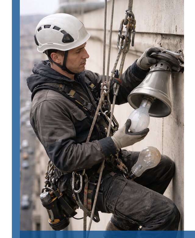 Замена ламп на высоте в Новомосковске профессионально и быстро