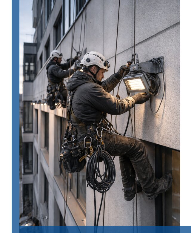 Монтаж фасадного освещения в Новомосковске установка и подключение