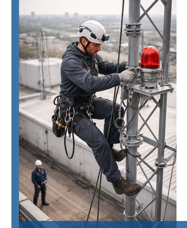 Монтаж заградительных огней и обслуживание объектов в Новомосковске