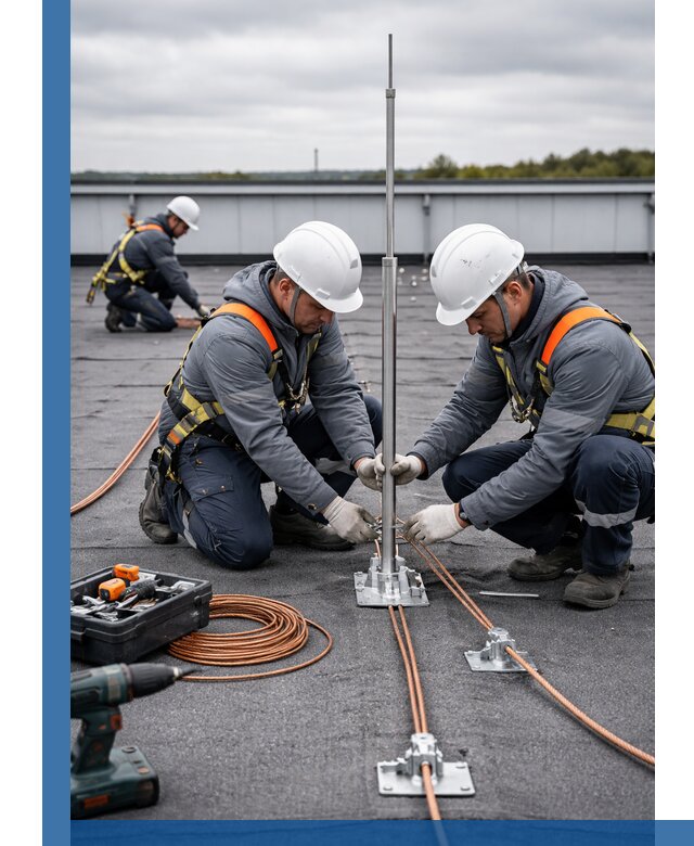 Монтаж молниезащиты на кровле в Новомосковске под ключ с гарантией