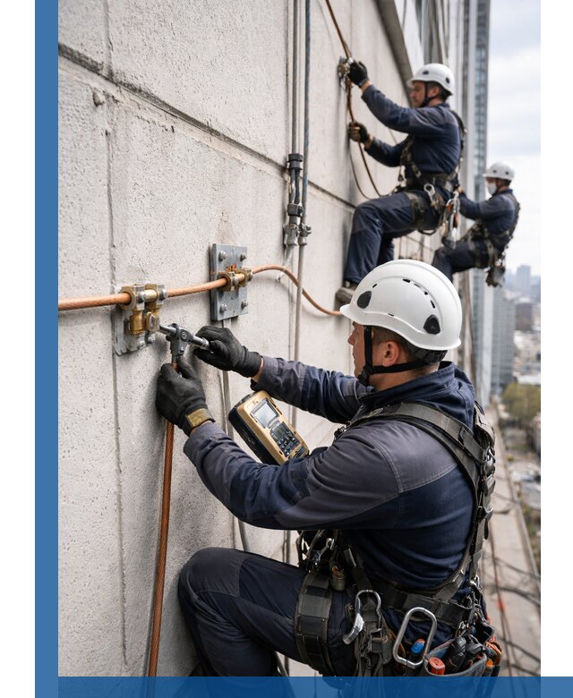 Монтаж системы заземления здания и молниезащиты в Новомосковске