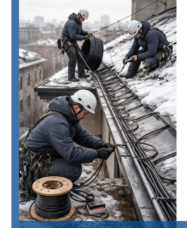 Монтаж греющего кабеля на кровле в Новомосковске под ключ