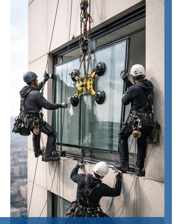 Монтаж стеклопакетов на высоте в Новомосковске от 3304 р. | ВЫСОТНИК-Нвм