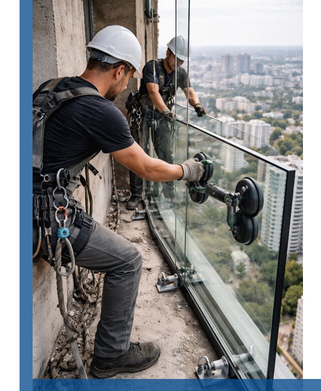 Монтаж стеклянных ограждений под ключ с гарантией в Новомосковске