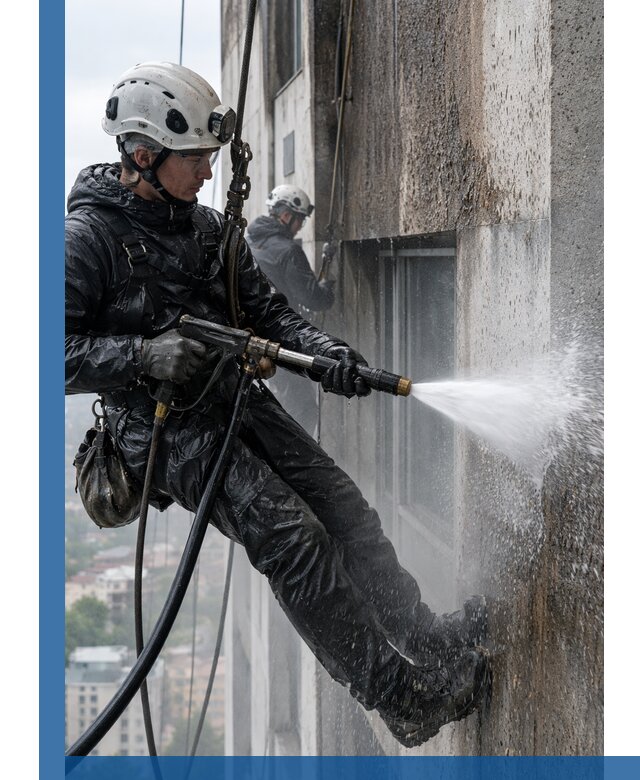 Гидроструйная очистка фасадов и конструкций в Новомосковске