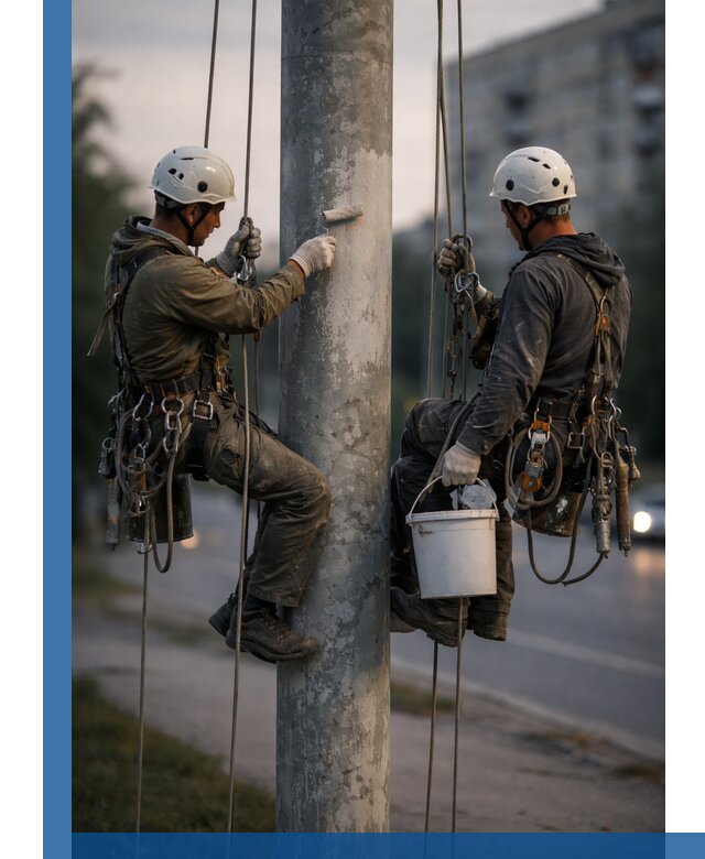 Покраска опор освещения и антикоррозийная защита в Новомосковске