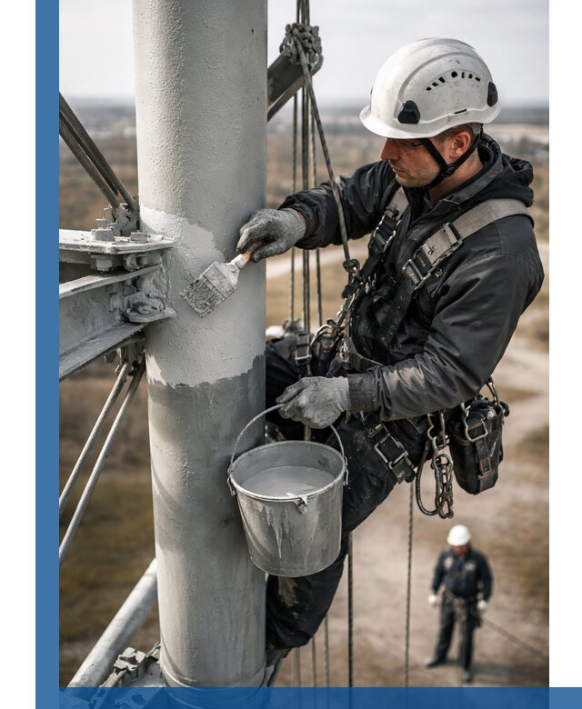 Покраска мачт связи в Новомосковске промышленными альпинистами
