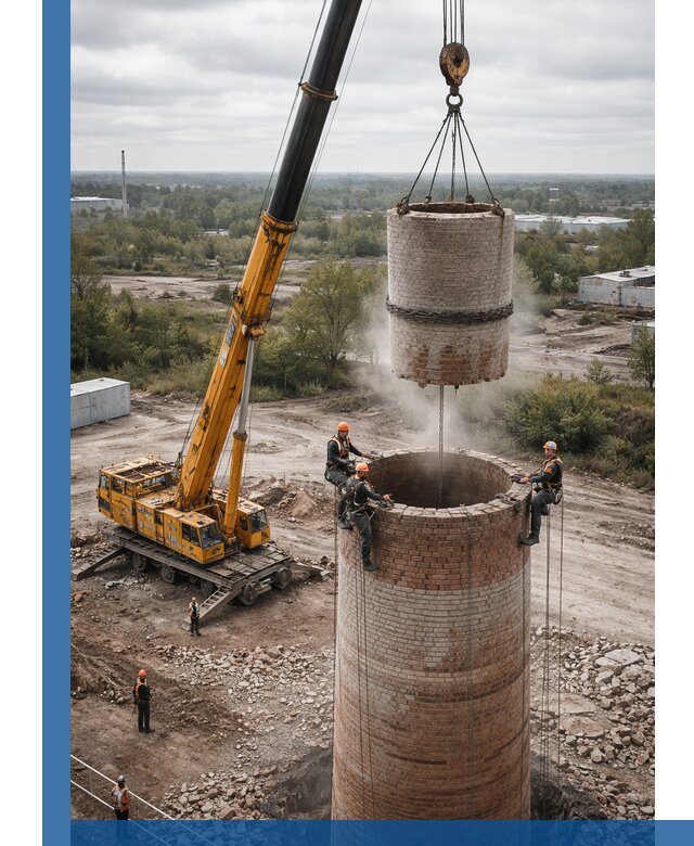 Демонтаж дымовой трубы в Новомосковске с гарантиями безопасности