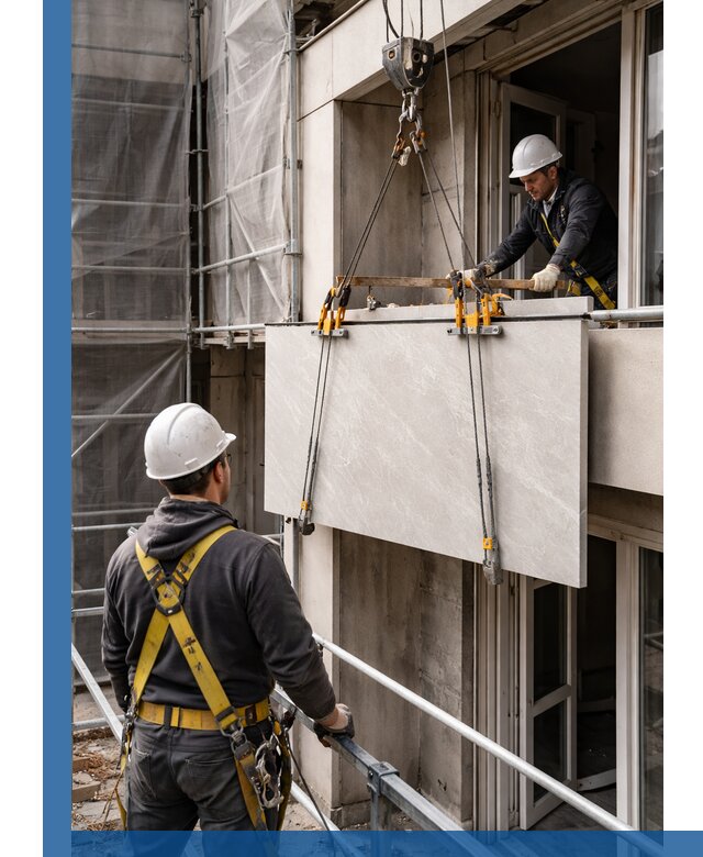 Подъем керамогранита на этаж в Новомосковске грузчиками и техникой