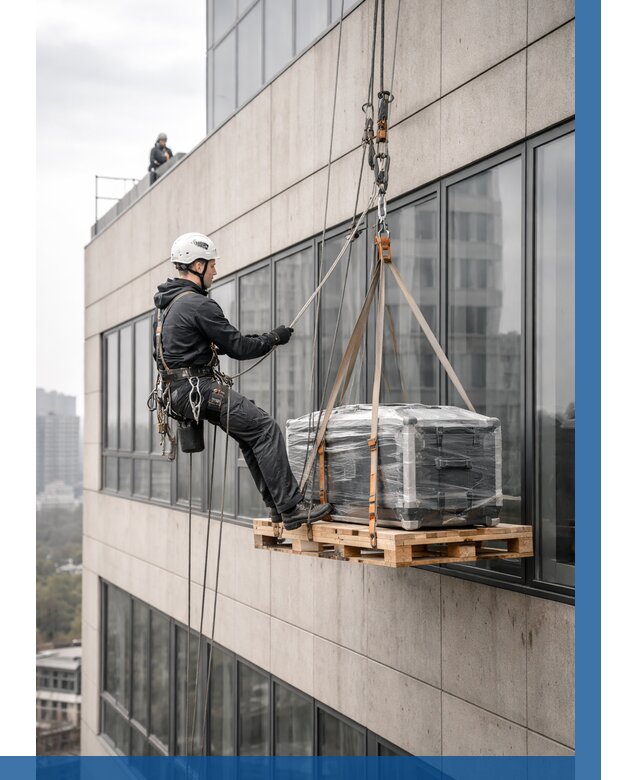 Спуск груза по фасаду в Новомосковске от 3614 р. | ВЫСОТНИК-Нвм