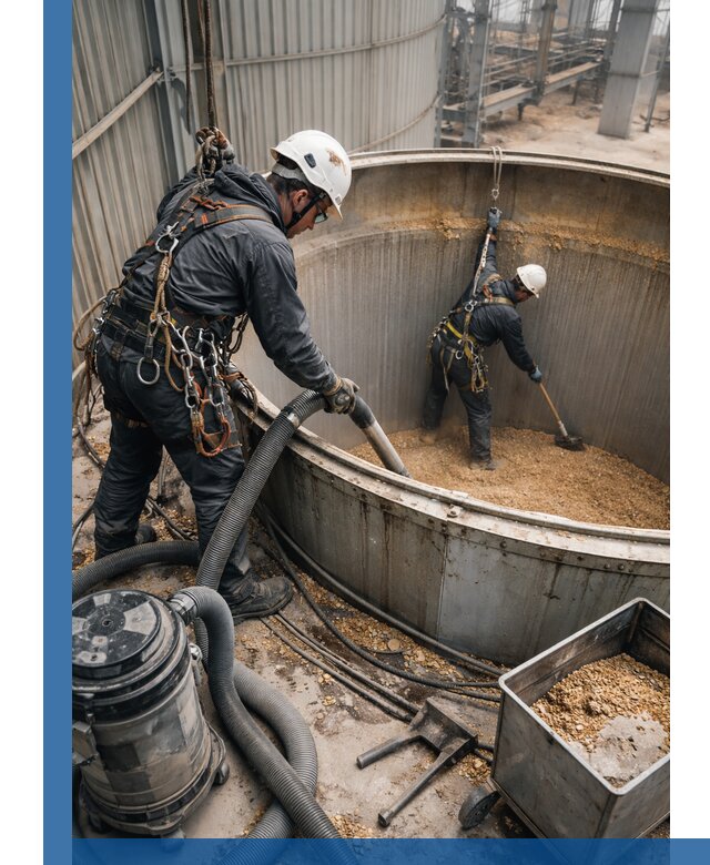 Профессиональная чистка зерновых бункеров в Новомосковске с выездом