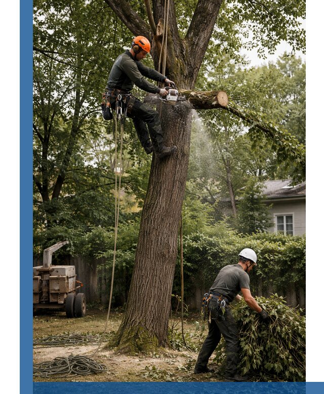 Кронирование деревьев в Новомосковске, безопасная высотная обрезка