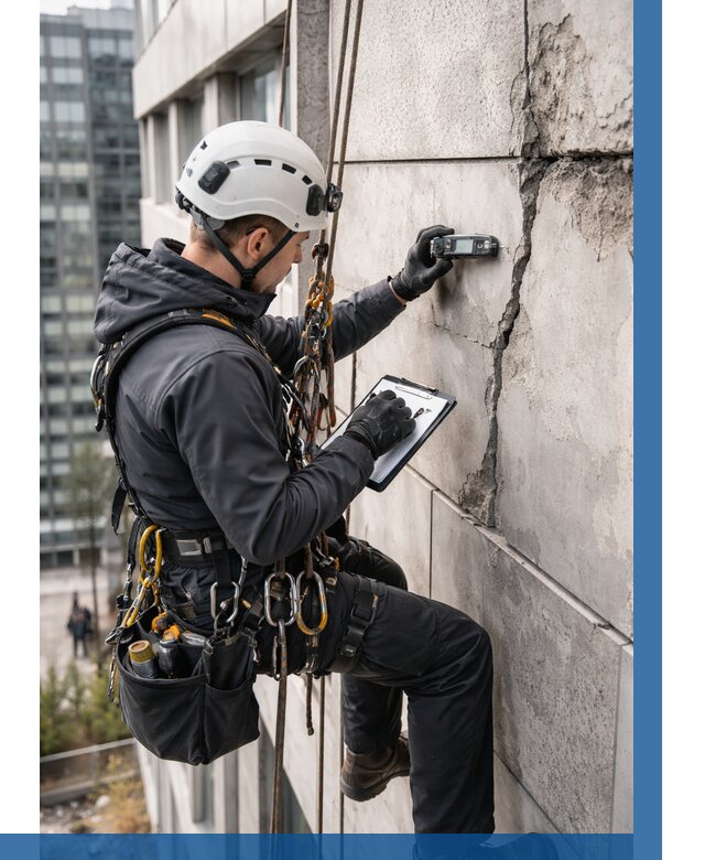 Обследование фасада альпинистами в Новомосковске от 124 р. | ВЫСОТНИК-Нвм