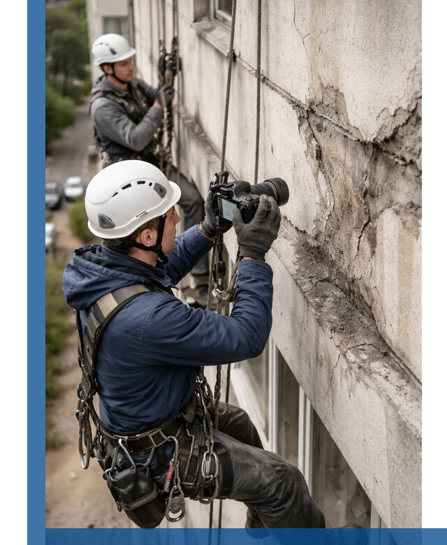 Фотофиксация дефектов фасада с высотной съемкой в Новомосковске