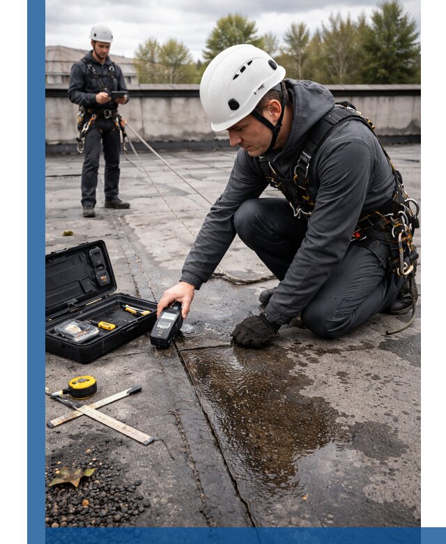 Обследование кровли на протечки и выявление дефектов в Новомосковске