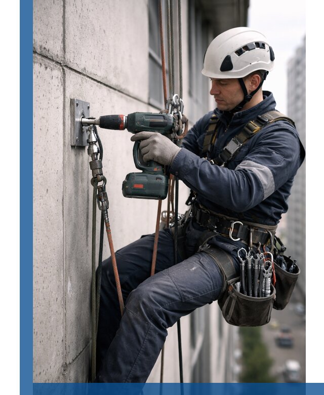 Установка анкерных точек для высотных работ в Новомосковске